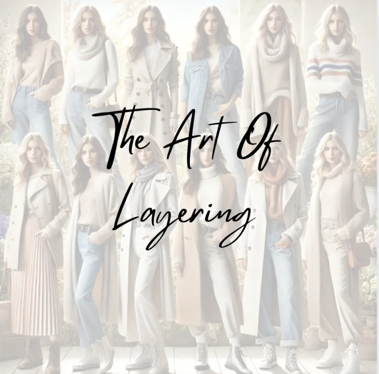 multiple women in various layered outfit ideas for both spring and winter. The spring section showcases stylish wom